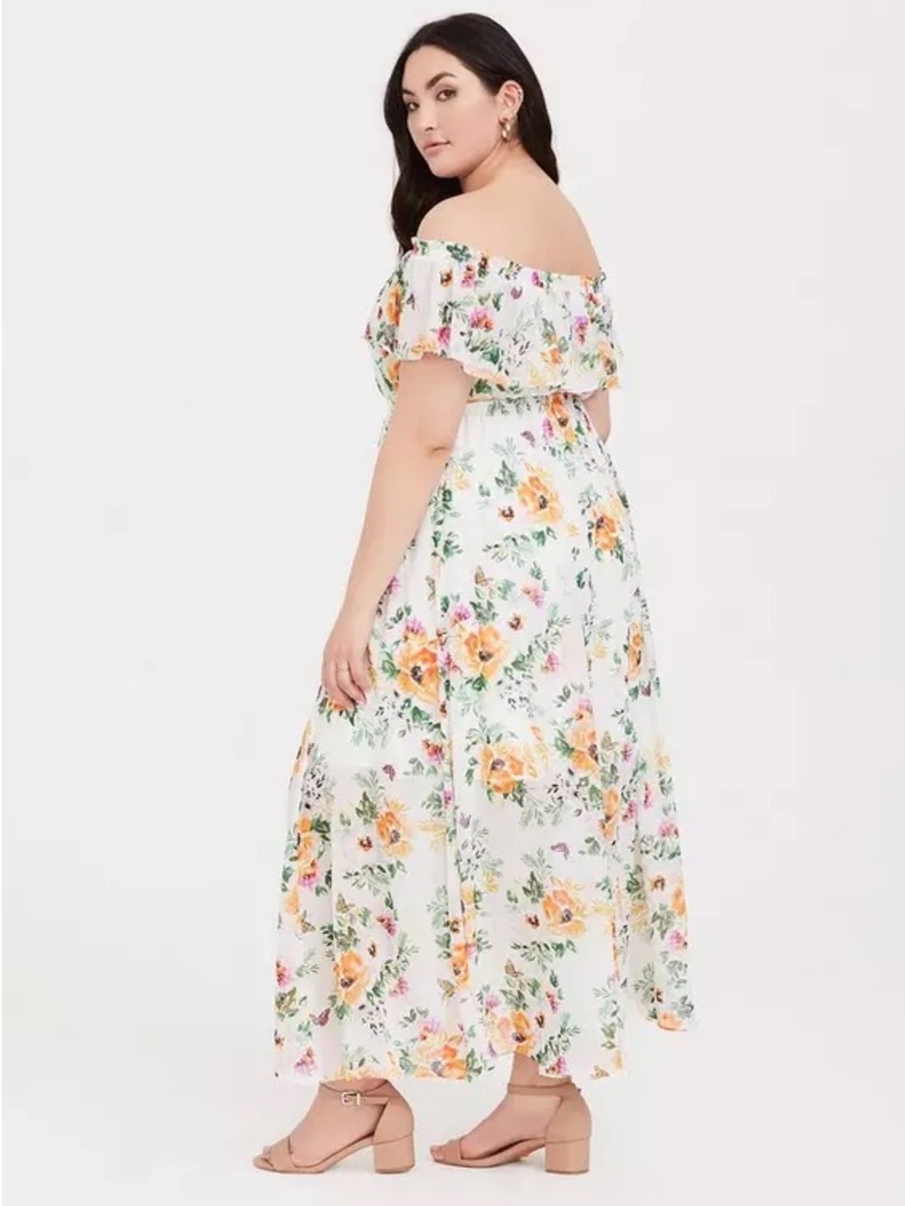 Off-Shoulder White Floral Maxi Dress